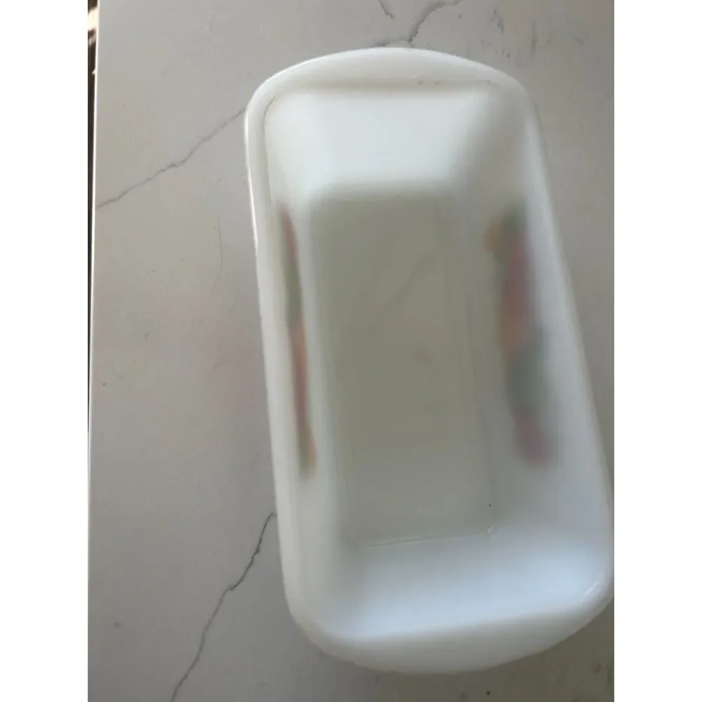 Vintage Fire King Milk Glass Loaf Pan, Harvest Pattern